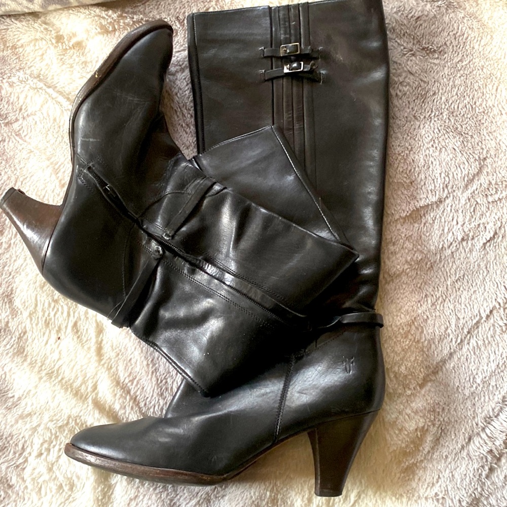 Frye size 9 M all leather black boots, 2 inch heel